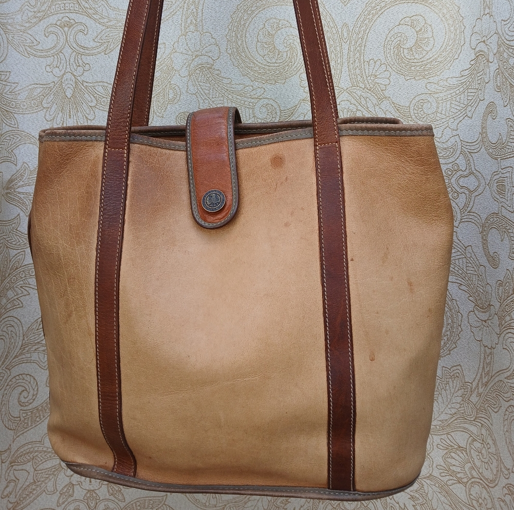 Vintage Brahmin Medallian Tan and Brown Italian Leather Tote Bag